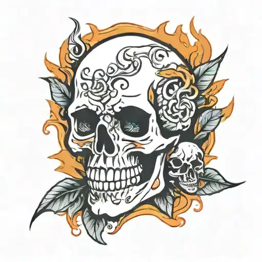 Skull And Flames Left Arm Sleeve