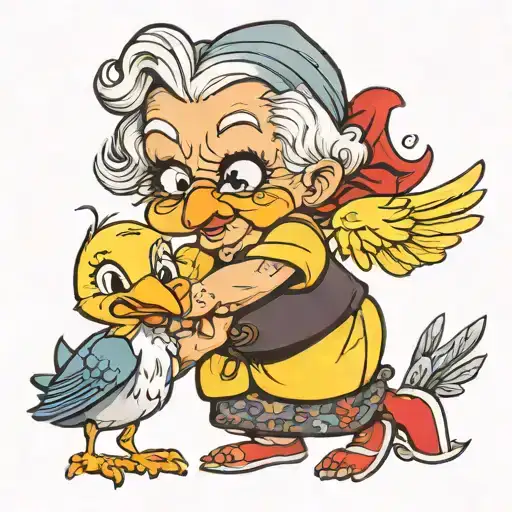 Looney Toones Granny With Tweety Bird Hugging