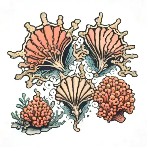 Two Shells Nearby And Corals In The Background