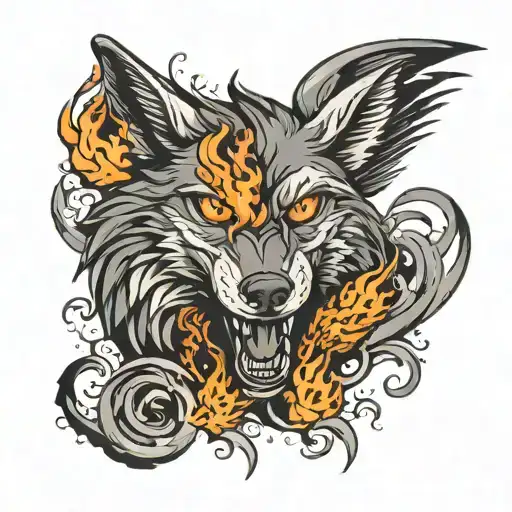 Wolf With Wings On Fire Rising