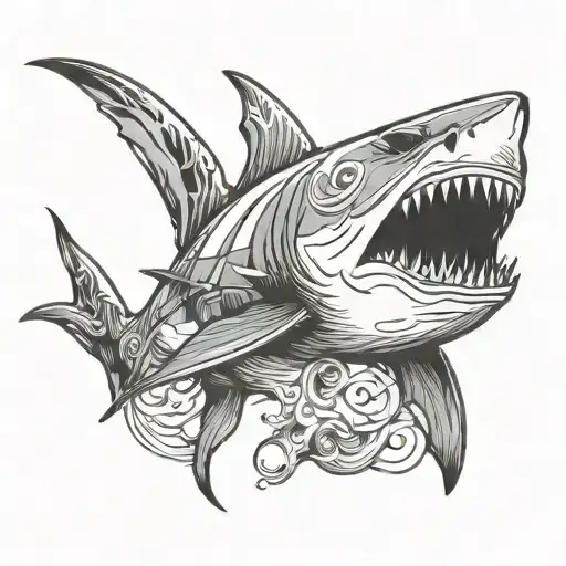 Great White Shark Outline Tattoo On White Wallpaper