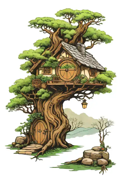 Hobbit Hole With Tree