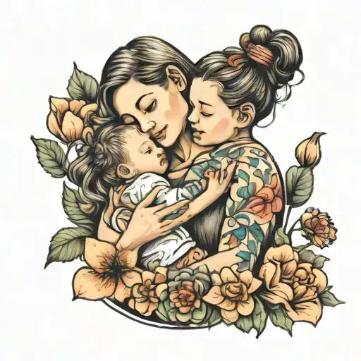 Mom Holding Her Child Incorporating July Birth Flower