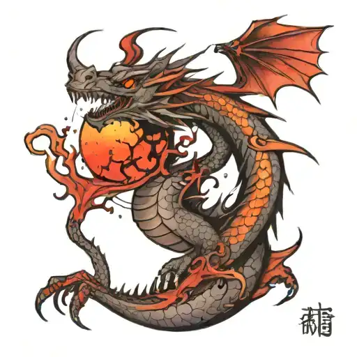 A Dragon With A Blood Moon In The Background