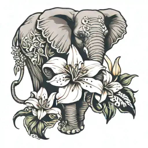 Elephant And Lilly Flower