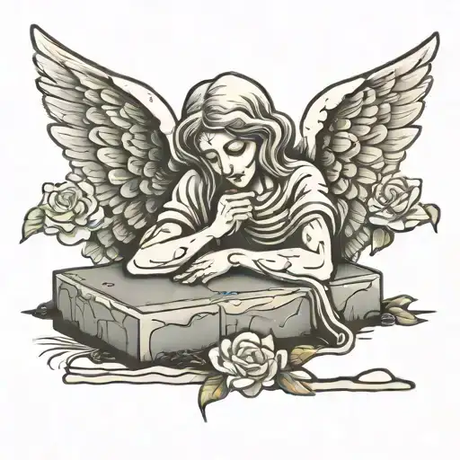 Crying Sad Stone Angel Laying On A Grave