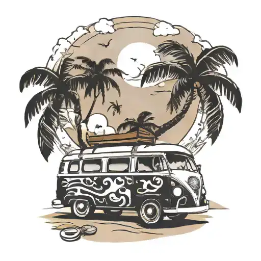 Camper Van Beach Background Black And White