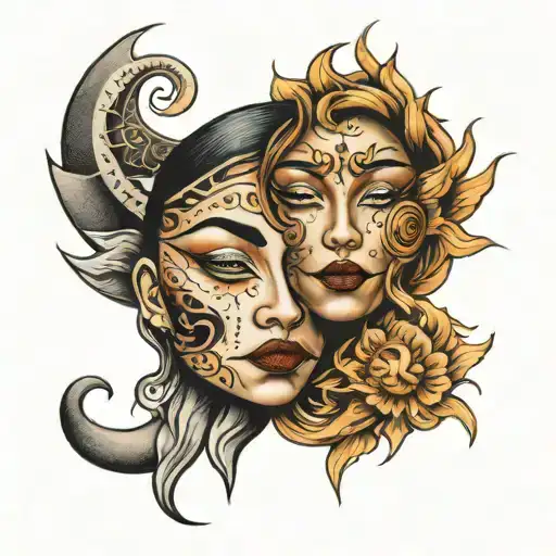 Face Tattoo With Moon And Sun