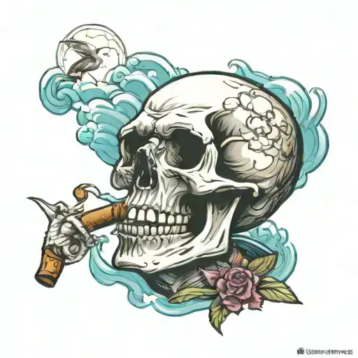 Skull And Sea Gull Smoking Cigar