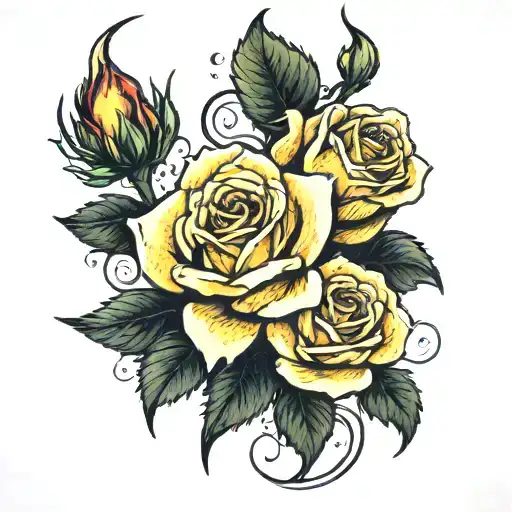 Two Yellow Roses With One Rose Having Red Petles Coming Off