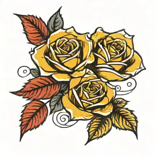 Two Yellow Roses With One Rose Having Red Petles Coming Off
