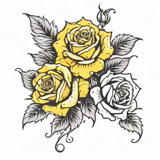 Two Yellow Roses With One Rose Having Red Flower Petles Coming Off