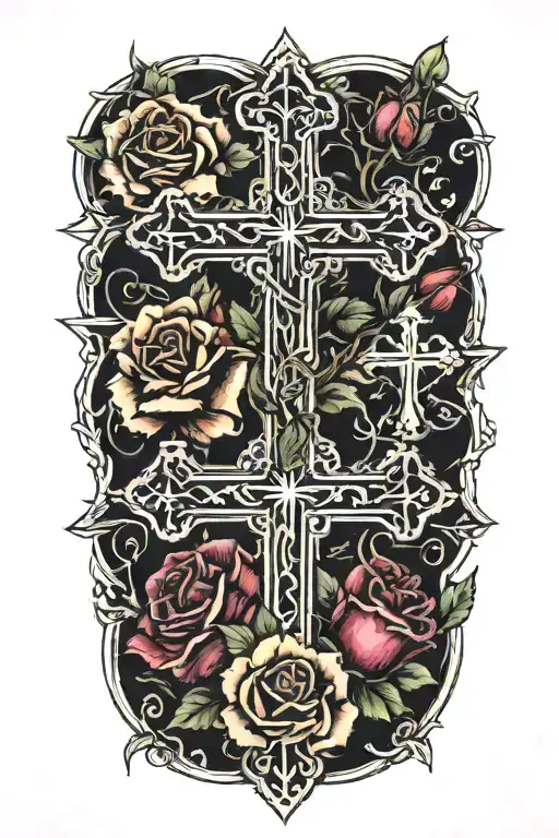 Three Crosses With Roses