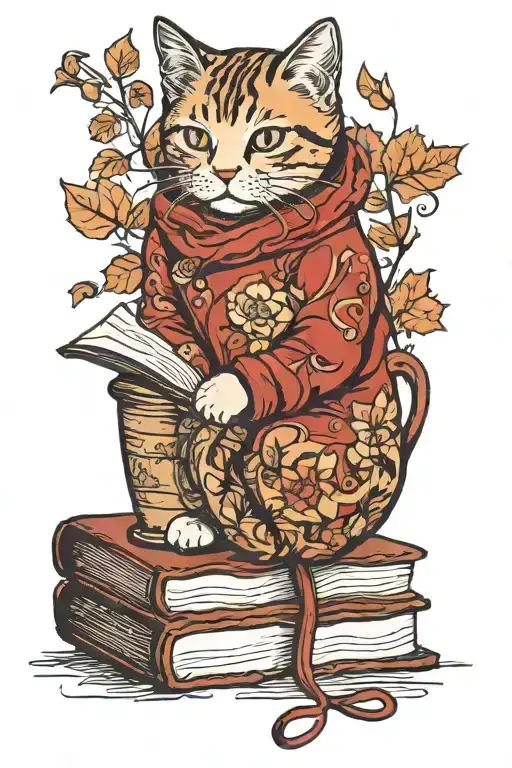 Autumn Books Coffee Cozy Red Cat Curled