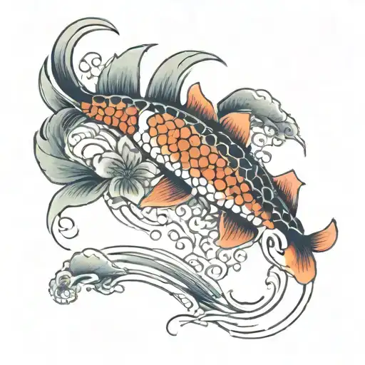 Brushstroke Lotus And Koi Fish