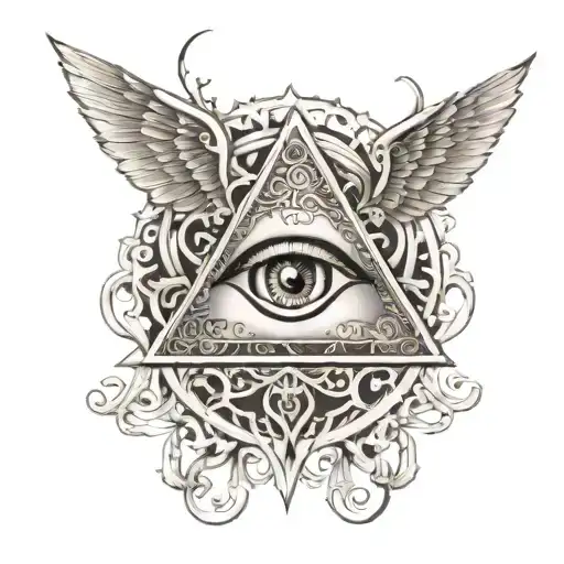 Filigree All Seeing Eye Pyramid Wings In Background