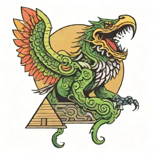 Quetzalcoatl With A Mexican Pyramid And An Eclipse With A Forest Background