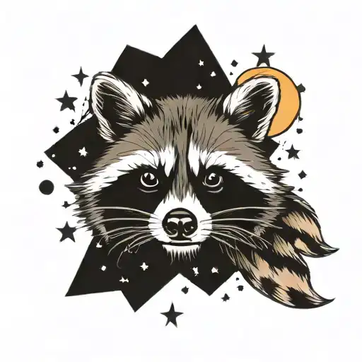 Realistic Raccoon With Stars Moon And Planet