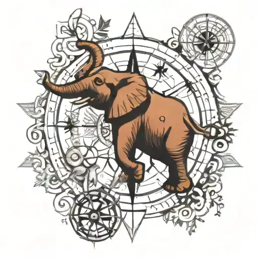 Compass With Elephant And Ant