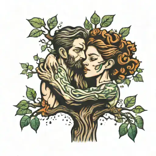 Man And Woman Hugging In The Shape Of A Tree Growing