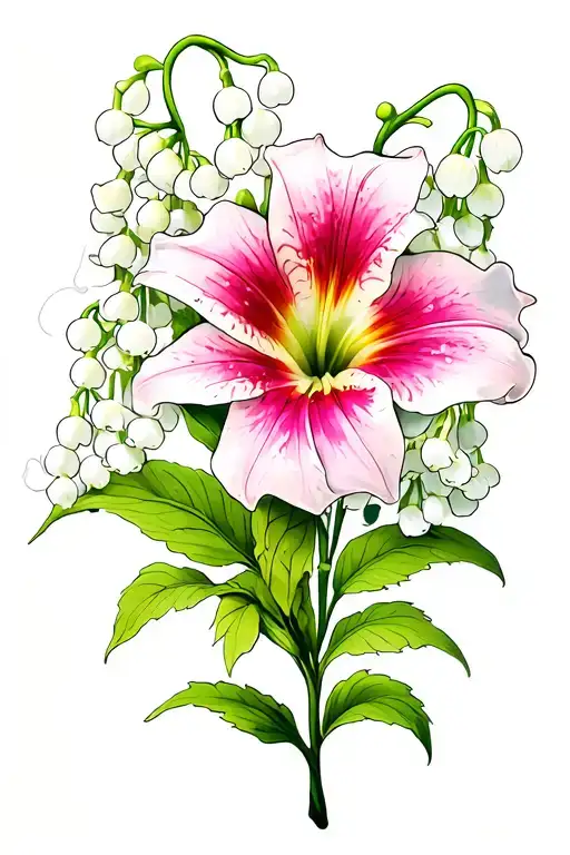 Lily Of The Valley And Morning Glory Flowers Connected
