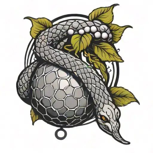 A Snake Wrapped Grape Fruit In Black Grey