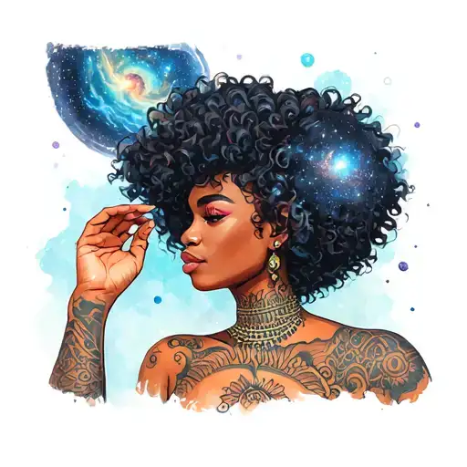 A Afrocentric Woman With The Galaxy Throughout Her Hair While In Space