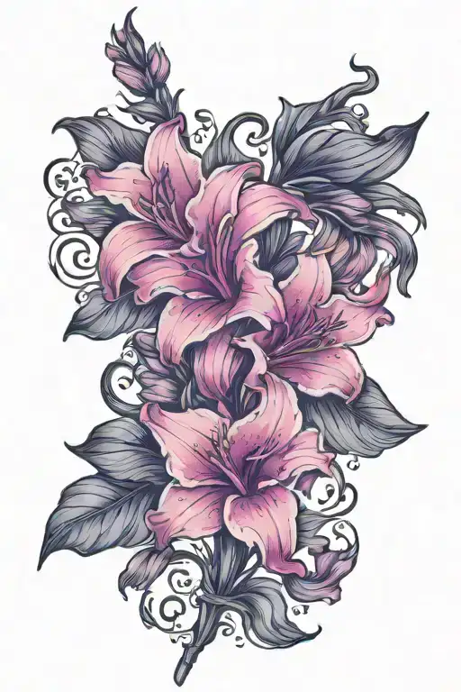 One Gladiolus With Vine Swirls Dots