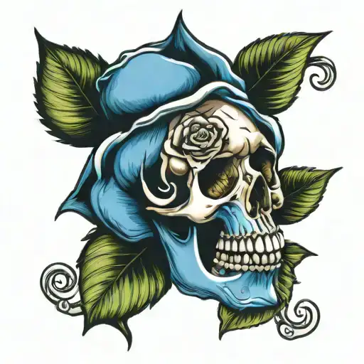 Blue Rose Inside Skull