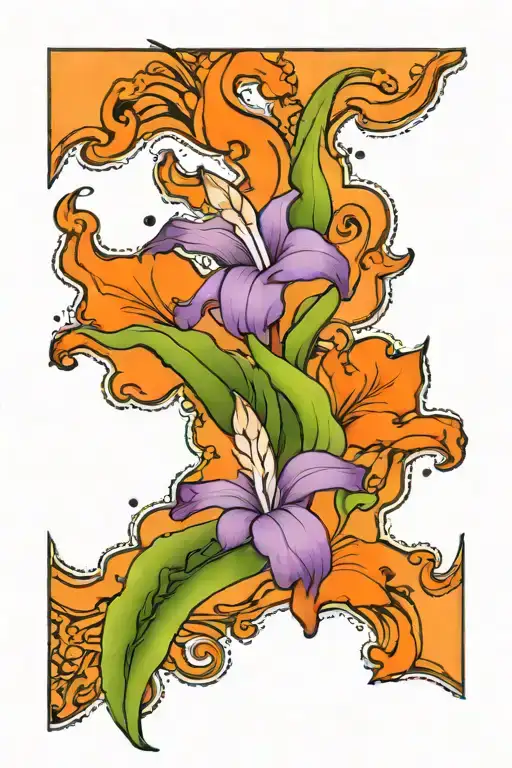 One Gladiolus With Vine Swirls Dots