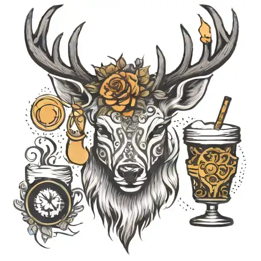 Deer With Long Horns And Cigarette And Coffee Marks