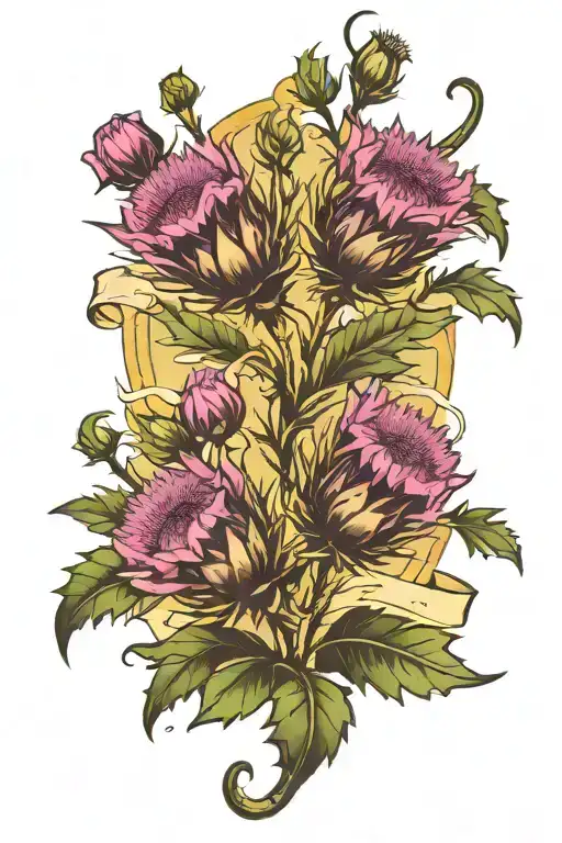 Scottish Thistle Flowers With Banner