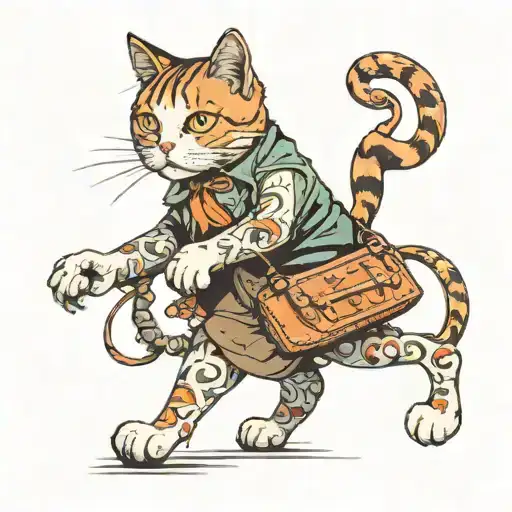 Cat Walking On Back Legs Dragging A Handbag