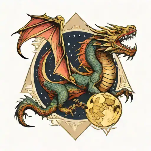A Dragon In Full Moon In Triangle Made