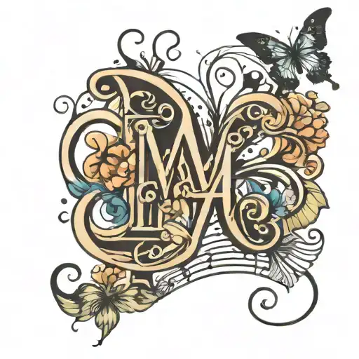 Letter M With A Butterfly And Music Note