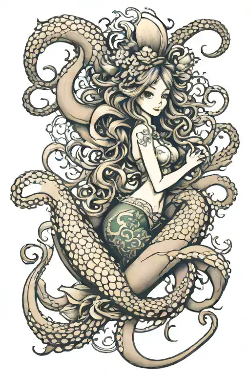 Octopus And Mermaid And Boat