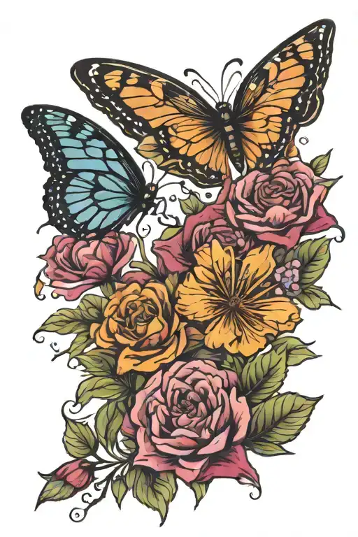 January And July Birth Flowers And Butterfly