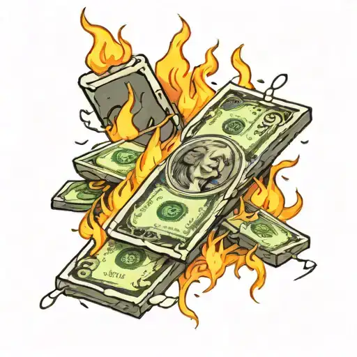 Burning Money With Brick Wall Being Torn