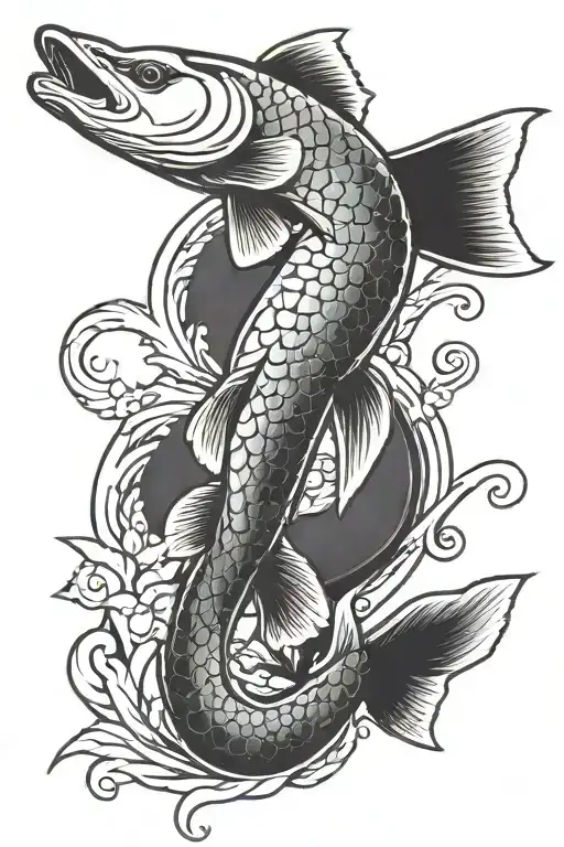 Northern Pike Koi Fish Swimming Upwards Facing Right