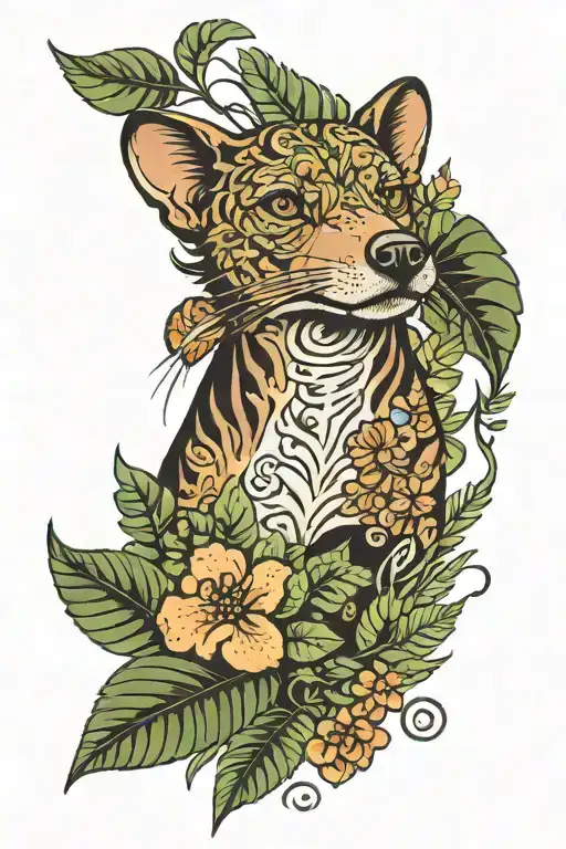 Tattoo With Flowers Leaves Fern Monstera Rat Dog Sleeve