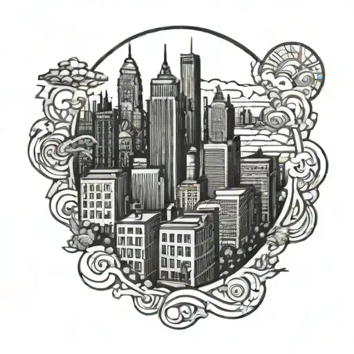 Fine Line Doodle Of Detroit Cityscape