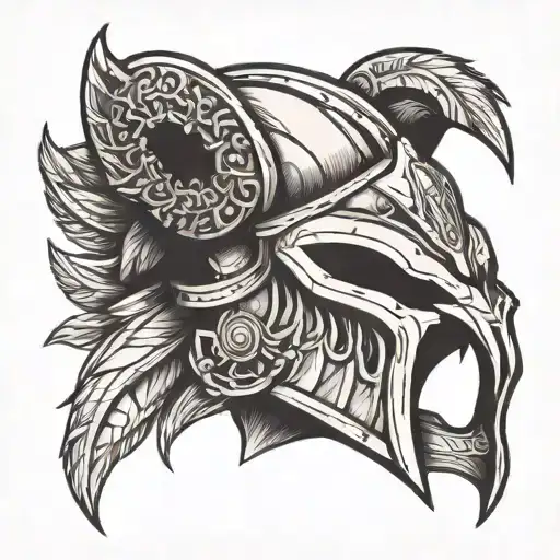 We Want A Tattoo Black And White With A Bear Face Wearing Spartan Helmet