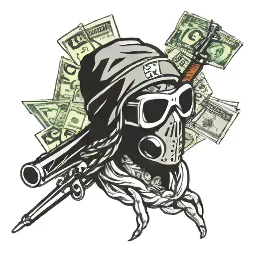 Ski Masked Criminal Featuring Money Notes Gun Drugs