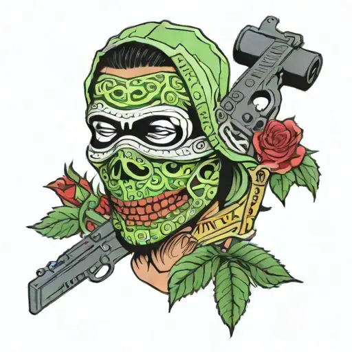 Ski Mask Featuring Money Notes Gun Drugs Roses