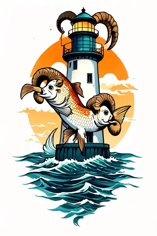 Lighthouse Koy Fish And Ram