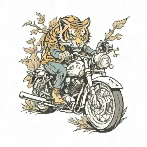 Skull Motorcycle Forest Girl Tiger