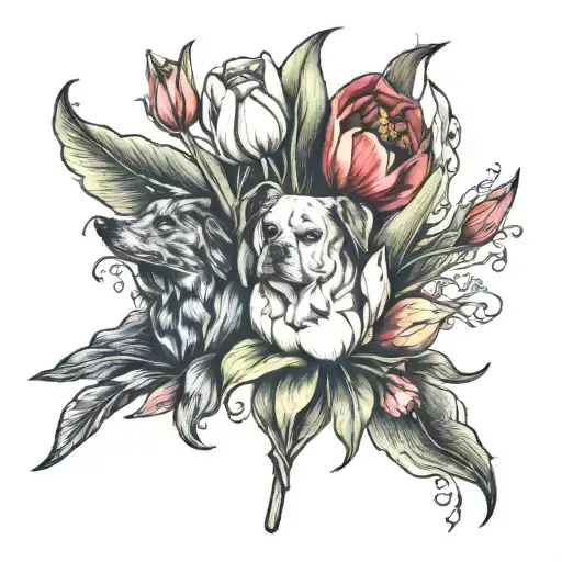 Tulips With A Dog Around It