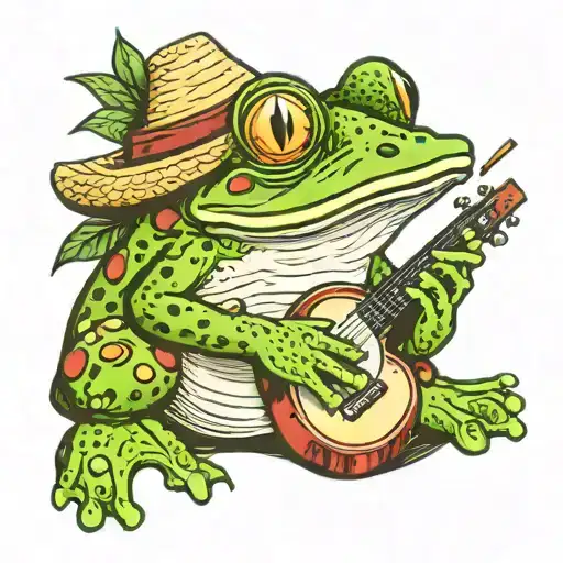 Frog With A Straw Hat Playing The Ukelele