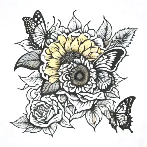 Sunflower Rose Butterfly