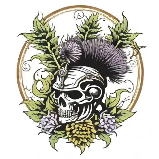 Scottish Thistle Intertwined With A Military Helmet